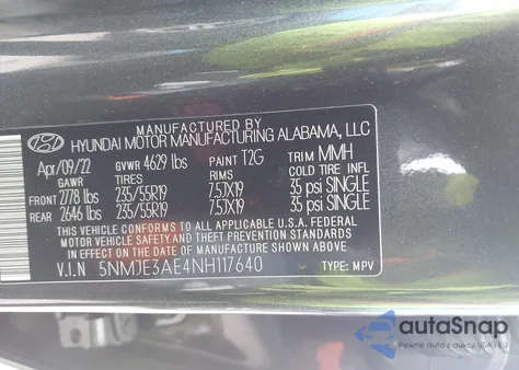 2022 Hyundai Tucson Limited z USA, uszkodzony, nr VIN 5NMJE3AE4NH117640